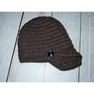 baby boy hat, brown crochet, beanie cap, kufi sport, newsboy, photo prop nwot